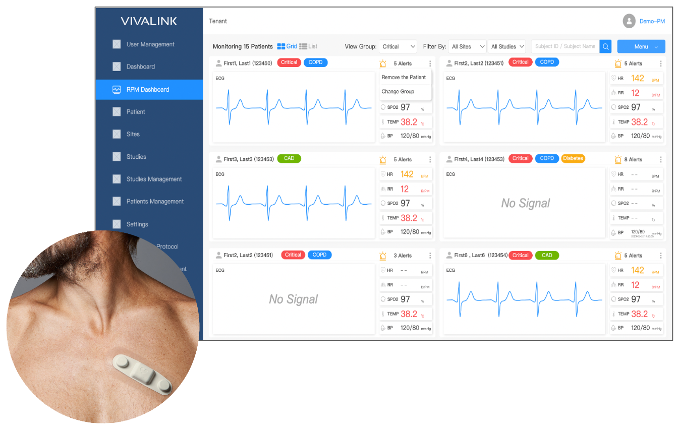 Image of a ECG patch and the real-time clinician portal